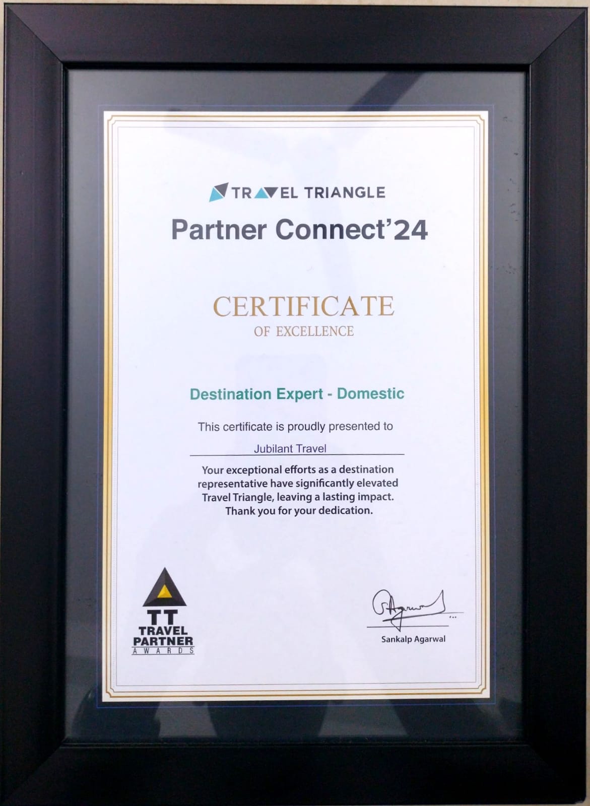 Certificate of Excellence 2024 by Travel Triangle