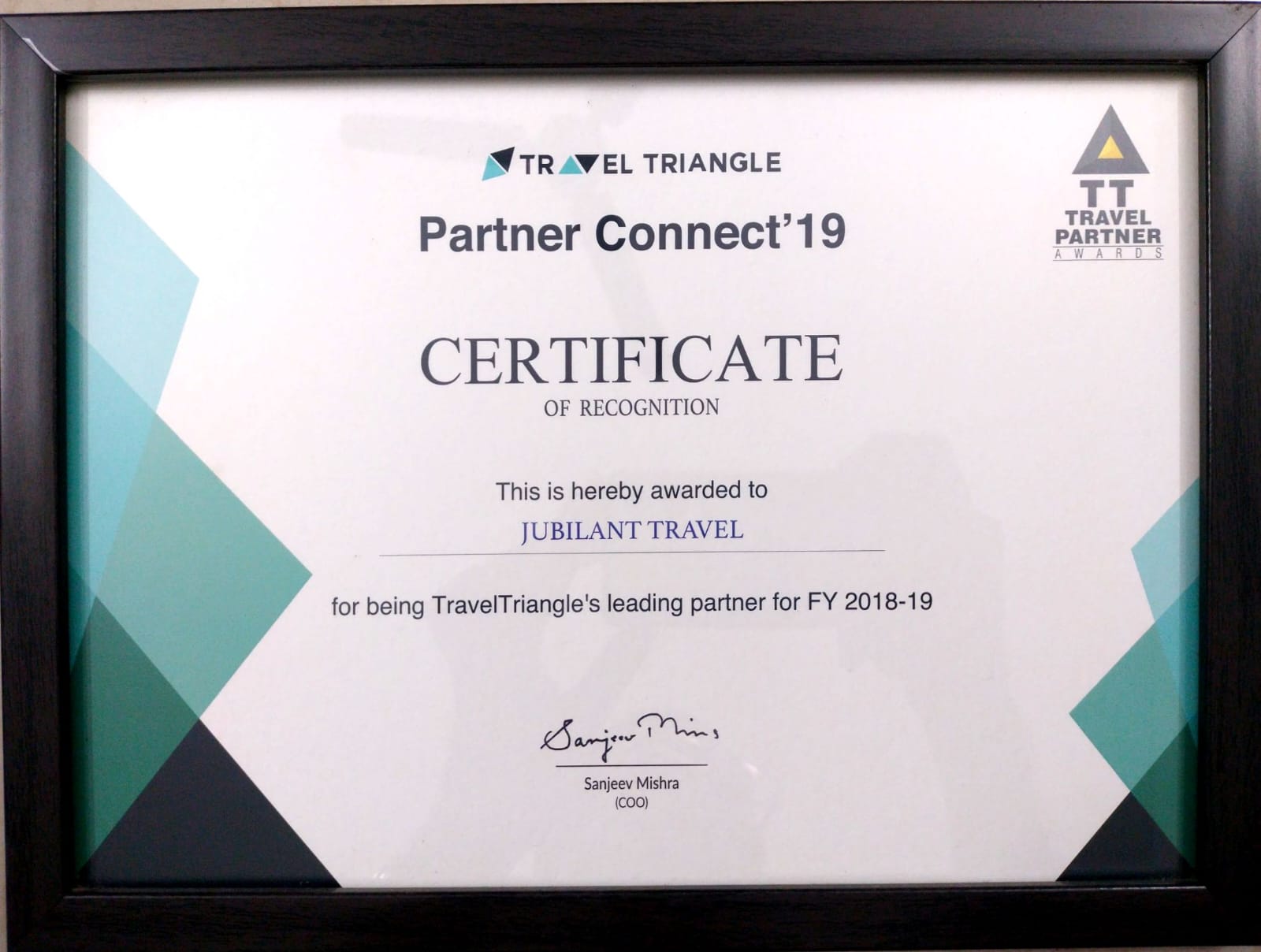 Certificate of Recognition 2019 by Travel Triangle